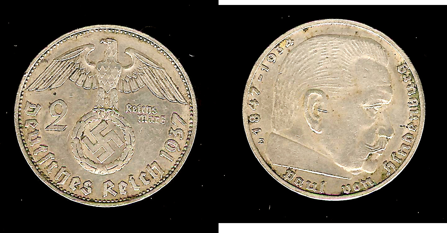 ALLEMAGNE 2 Reichsmark aigle 1937E TTB+